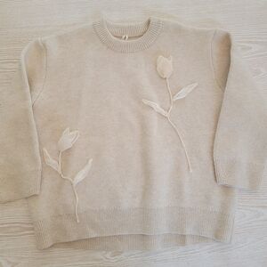 NWT Anthropologie Rose Applique Sweater XL